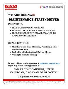 maintenance staff driver hiring
